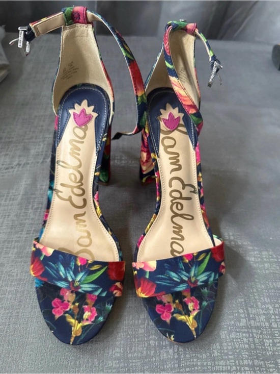 Sam Edelman Shoes - Sam Edelman Navy Floral Open-Toe Ankle-Strap Heels with Pink & Teal Accents